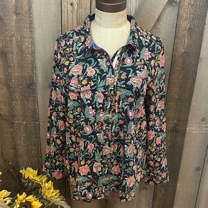 Sundance Floral Button Front Cotton Shirt Boho Western Petite Large